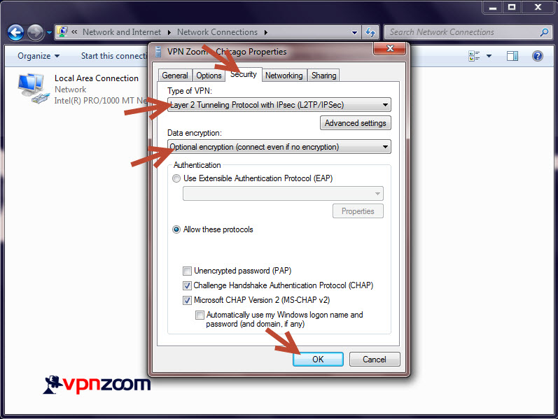 Windows 7 L2TP VPN Setup Step 12 Windows 7 L2TP VPN Setup Step 12